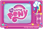 Pink and shiny television stamp that reads 'My Little Pony' within it.